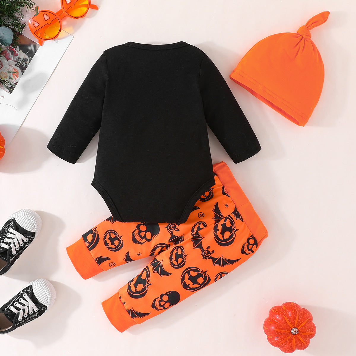Baby Halloween Letter Long-sleeve Jumpsuit Pumpkin Pattern Trousers Hat Suit - Cindi Book