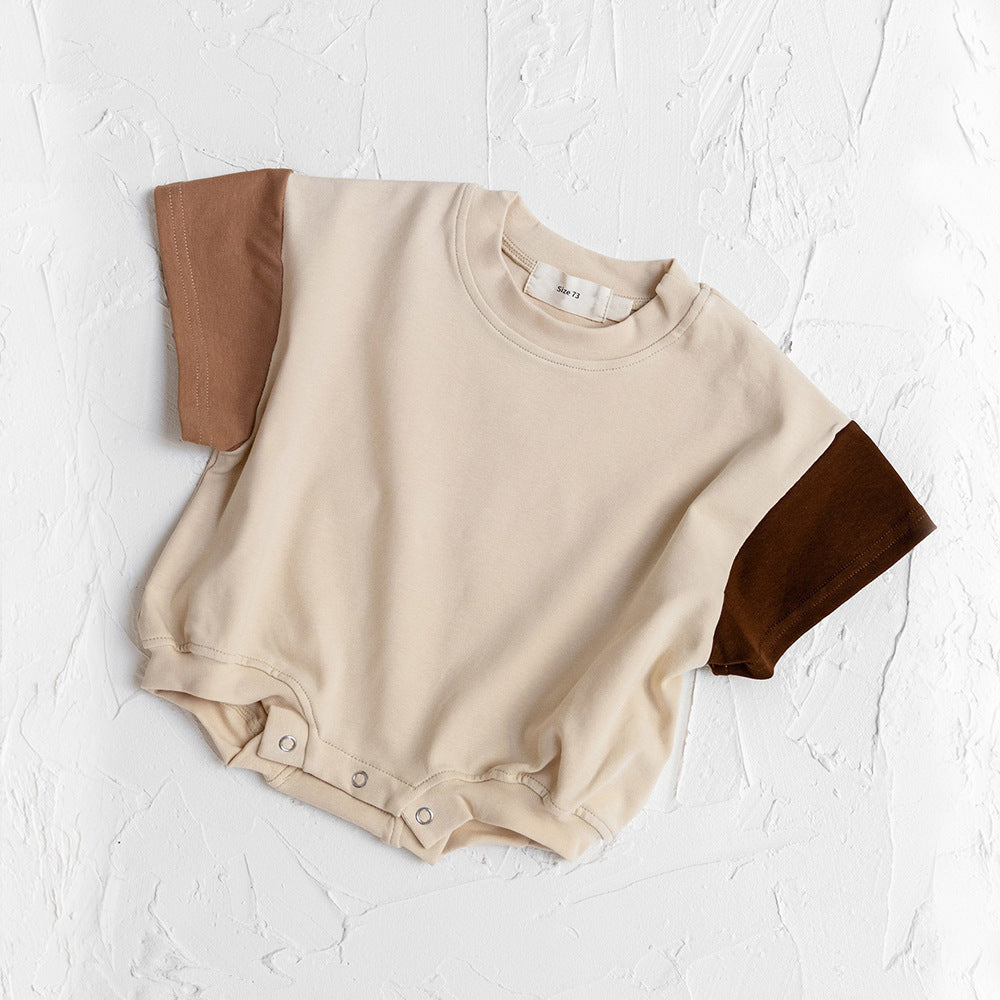 Baby Boy Solid Color Stitching Triangle Short-sleeved Jumpsuit - Cindi Book
