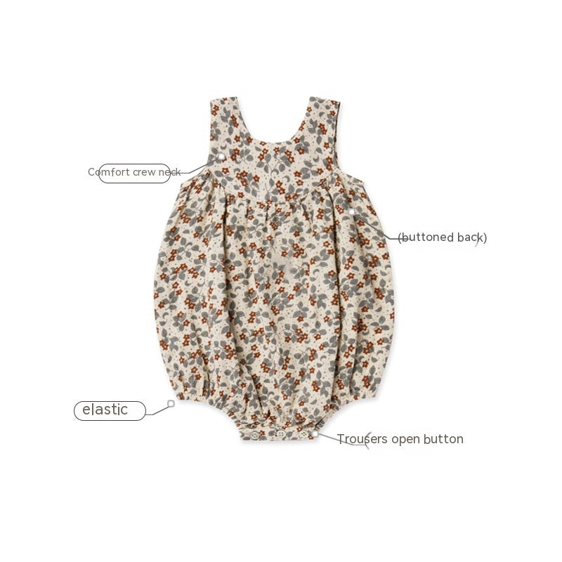 Summer Baby Rompers Cotton Breathable One-piece Nordic Style Floral Sleeveless Romper - Cindi Book