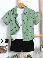Baby Short Sleeve Shorts Cardigan Two-piece Set Animal Dinosaur Print - Cindi Book