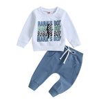 Casual Boy Letter Floral Print Long Sleeve Pullover Trousers Suit - Cindi Book