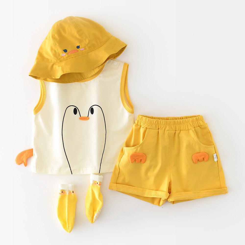 Big White Goose Vest Set Infant And Toddler Cartoon Shorts - Cindi Book