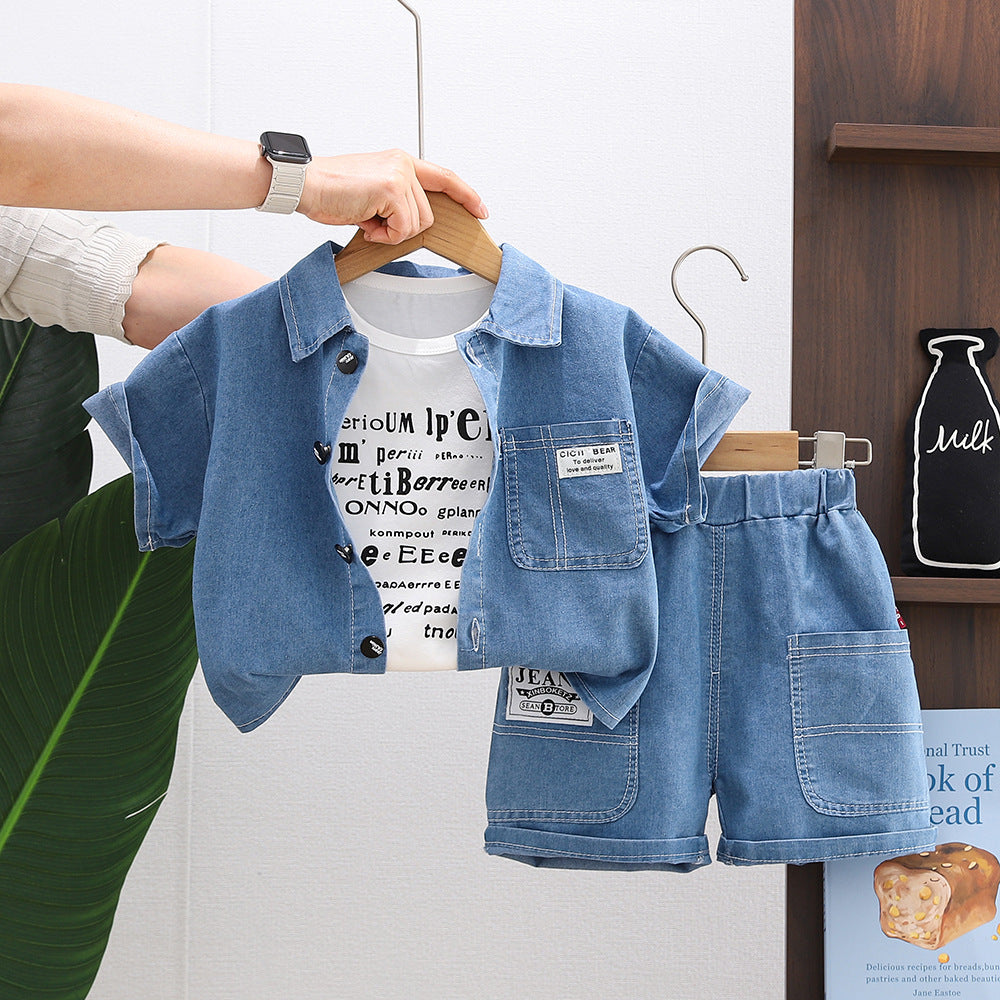 Personality Boy Denim Short Sleeve Suit - Cindi Book