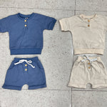 Three-color Short-sleeved Waffle Children's Suit - Cindi Book
