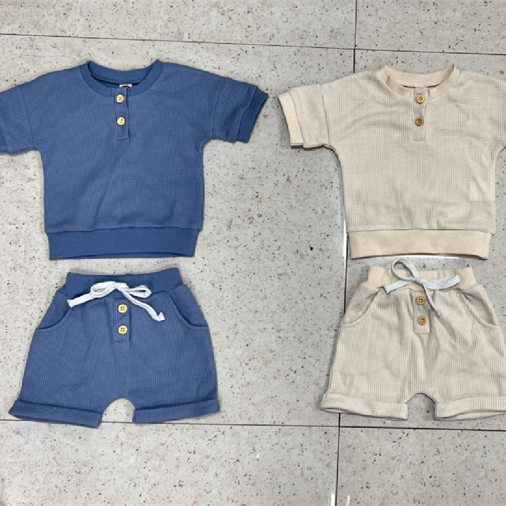 Three-color Short-sleeved Waffle Children's Suit - Cindi Book