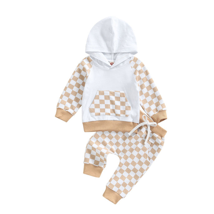 Casual Boys' Plaid Patchwork Hoodie Trousers Suit - Cindi Book