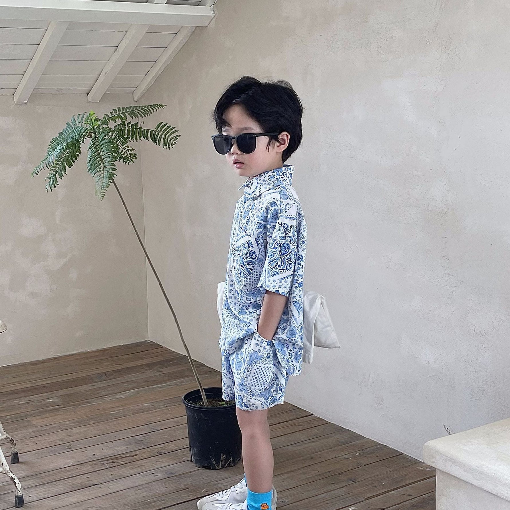 Printed Shirt Boys Vacation Style Chiffon Shirt Shorts Suit - Cindi Book