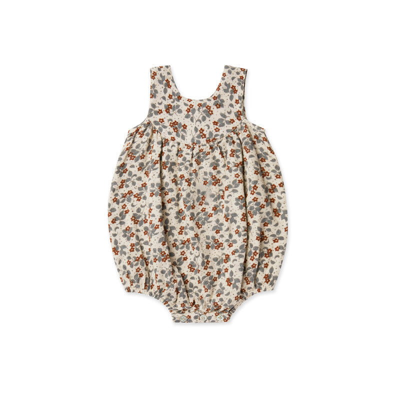 Summer Baby Rompers Cotton Breathable One-piece Nordic Style Floral Sleeveless Romper - Cindi Book