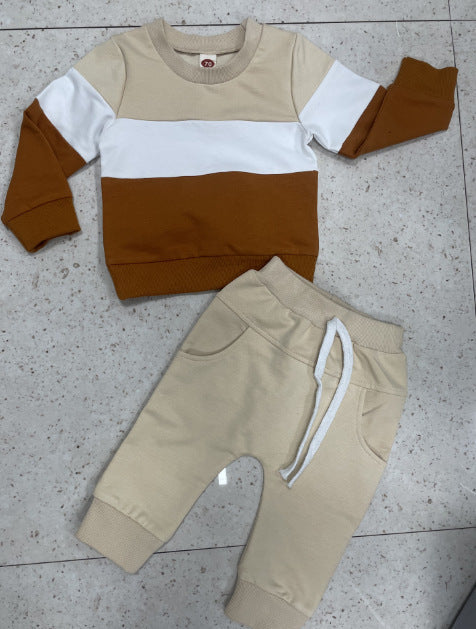 Boy's Three-color Stitching Long Sleeve Trousers Suit - Cindi Book