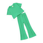 Girls' Short-sleeved Shirt Bell-bottom Pants Two-piece Set - Cindi Book