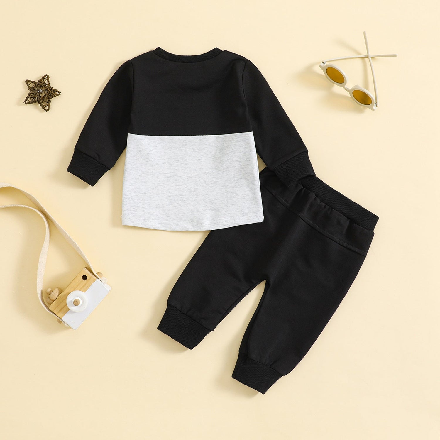 Children Color-Block Crew Neck Long Sleeve Trousers Set
