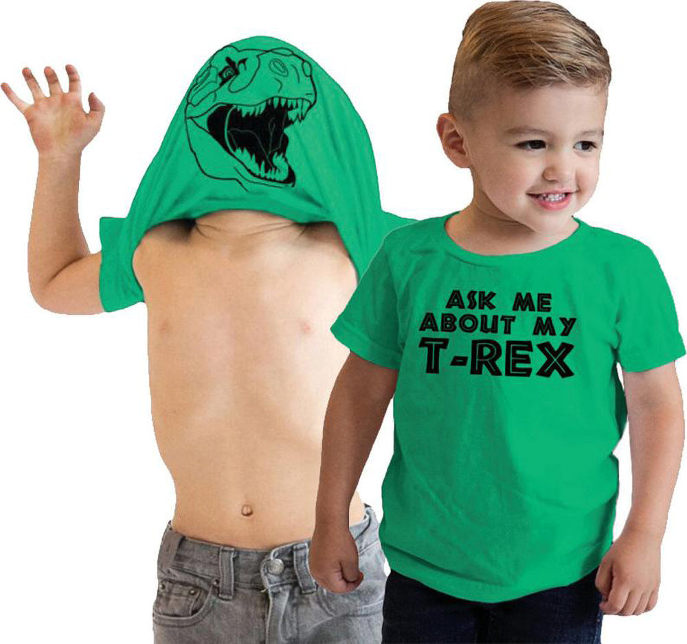Letter Mask Boy Masked Funny Cartoon Dinosaur Cotton T-shirt - Cindi Book