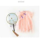 Baby Girl's Antique Style Buckle Mesh Feather Triangle Rompers Infant Onesie Dress - Cindi Book