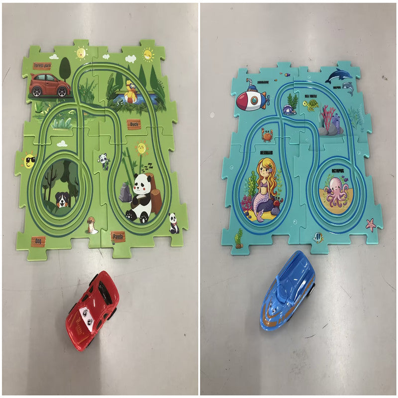 Children Puzzle Electric Railroad Speeder DIY Assembly Electric Car Automatic Rail City Scene Construction Education Toy Gift - Cindi Book