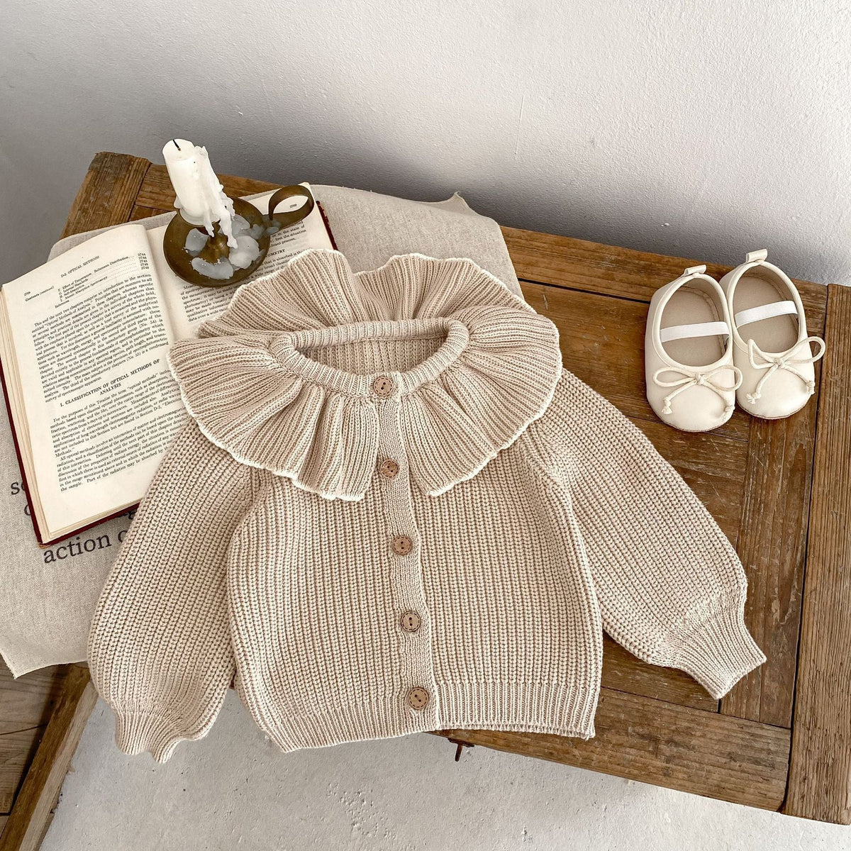 Baby Girl Ruffled Bow Tie Knitted Coat Small Cardigan Sweater - Cindi Book