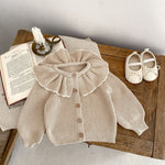Baby Girl Ruffled Bow Tie Knitted Coat Small Cardigan Sweater - Cindi Book