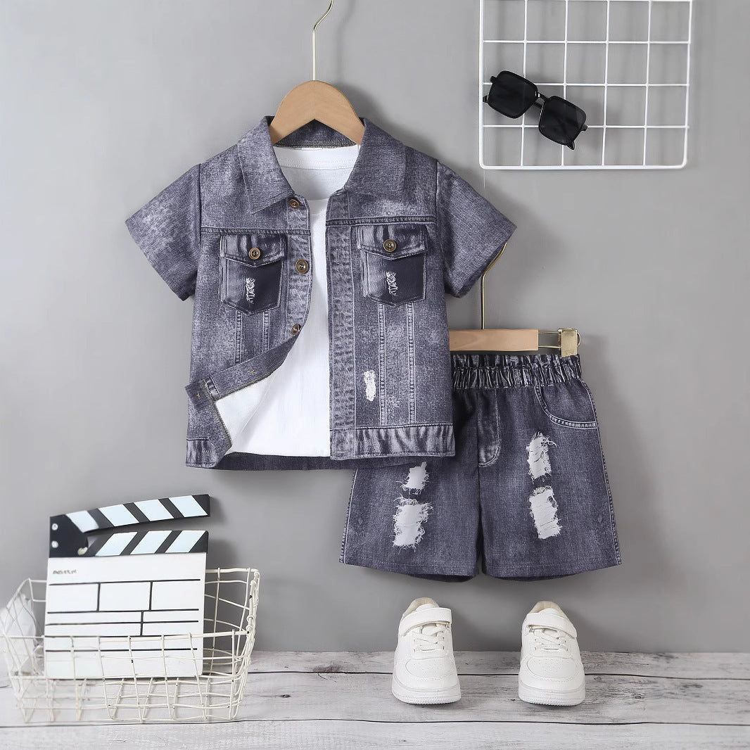 Trendy Style Broken Hole Design Shorts Set