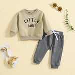 Boys' Round Neck Letter Print Top Solid Color Trousers Two-piece Set - Cindi Book