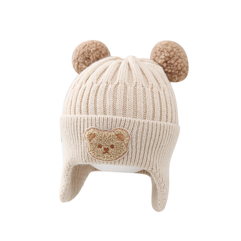 Baby Hat Warm Earflaps Cap Cute Bear Baby Knitted Woolen Cap - Cindi Book