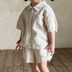 Boys And Girls Lapel Short Sleeve Top Shorts Casual Two-piece Suit - Cindi Book
