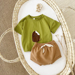 Girls' Casual Round Neck Cotton Ice Cream Patch Short Sleeve Shorts Suit - Cindi Book