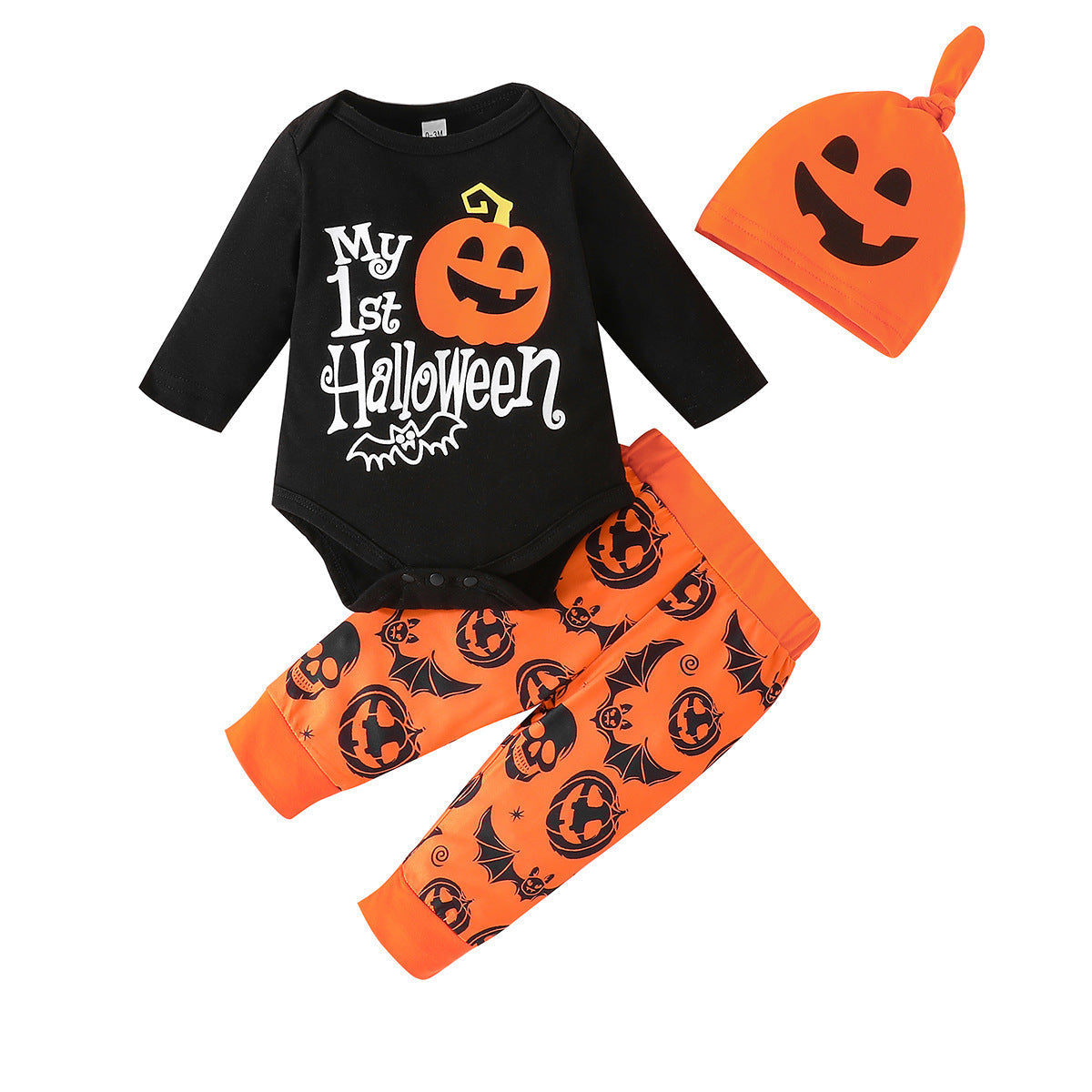 Baby Halloween Letter Long-sleeve Jumpsuit Pumpkin Pattern Trousers Hat Suit - Cindi Book