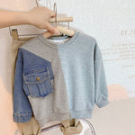 Boys' Denim Knitted Sleeve Loose Sweater - Cindi Book