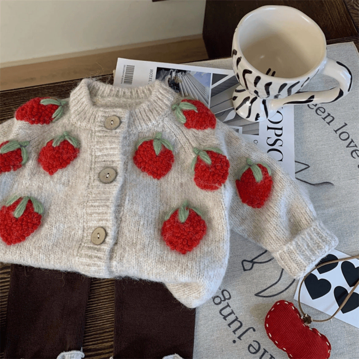 Baby Strawberry Knitted Coat Cardigan Two-piece Set - Cindi Book