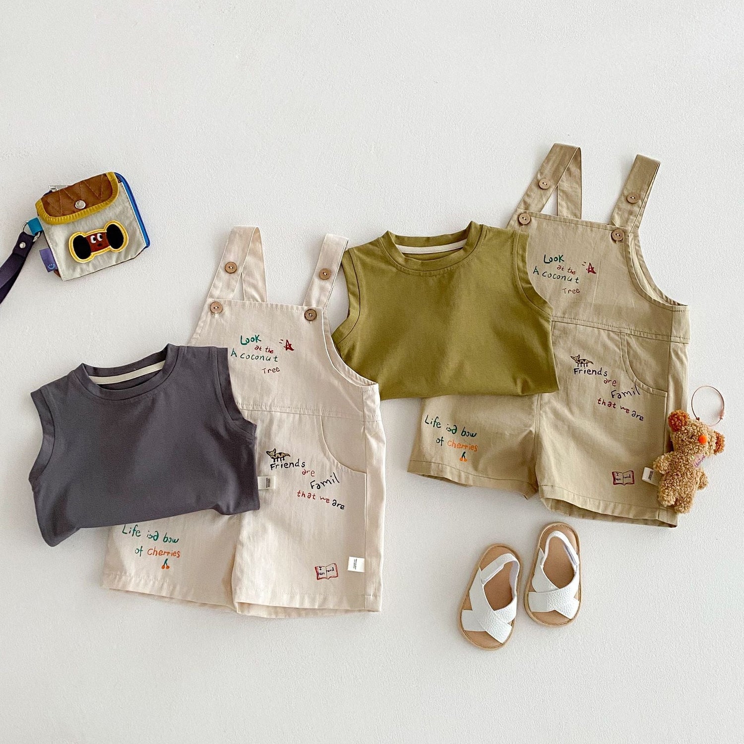 Simple Fashion T-shirt Fashion Baby Korean Style Cartoon Suspender Pants - Cindi Book