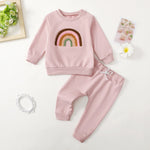 Children's Four-color Towel Embroidery Rainbow Long-sleeved Shirt Fake Drawstring Trousers Two-piece Set - Cindi Book