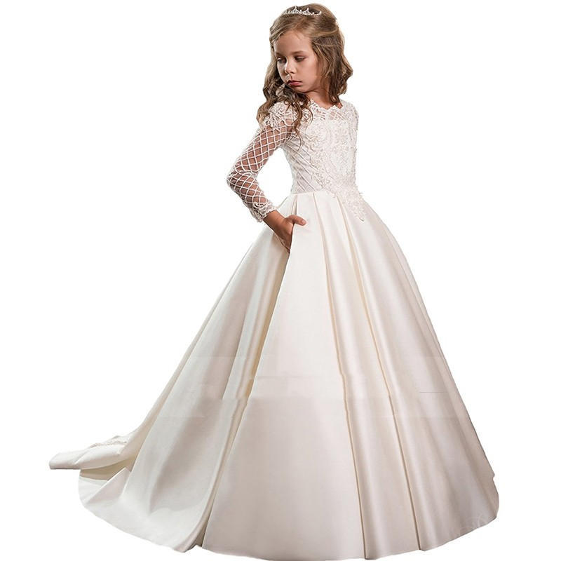 Little Girl Long Sleeve Dresses Champagne - Cindi Book