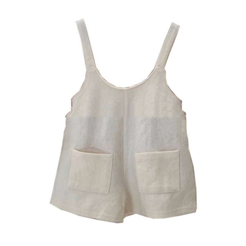 Children's Loose Fitting Comfortable Plain Casual Shorts with Straps