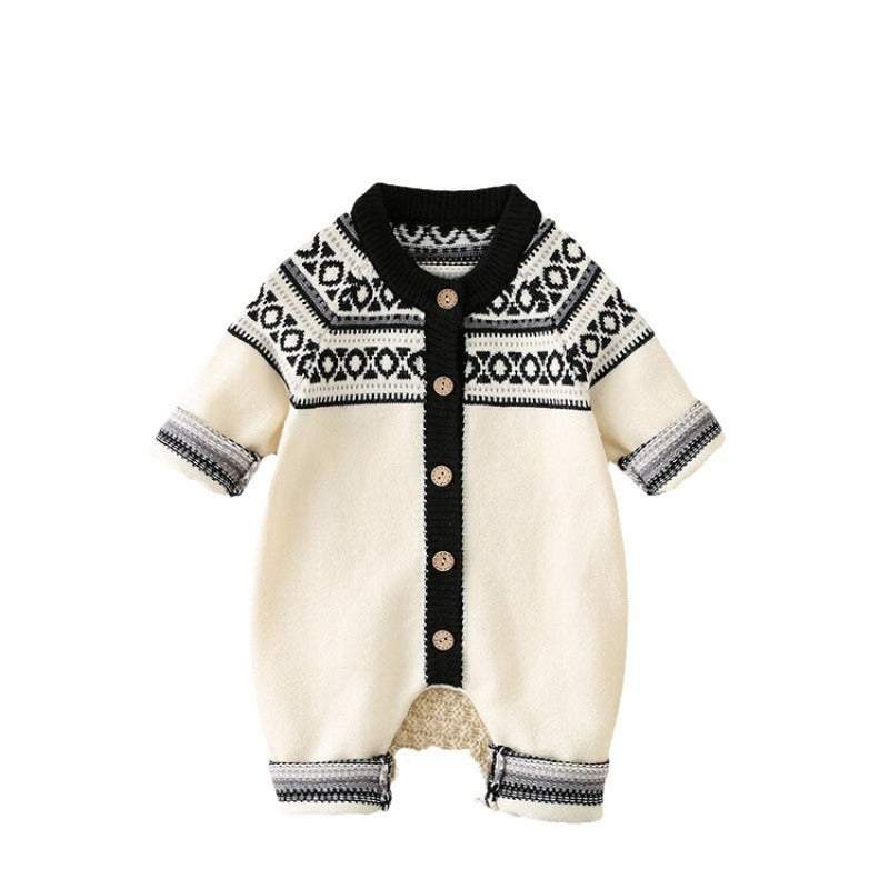 Western Style Striped Knitted Clothing Male And Female Baby One-piece Outing - Cindi Book