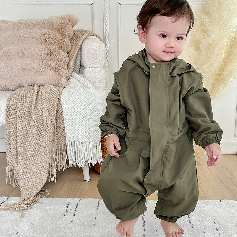 New Boys and Girls Hooded Work Outfit Jumpsuit Western Style Romper