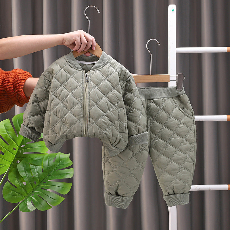 Boys and Girls Fashion Personality Fleece-Lined Set