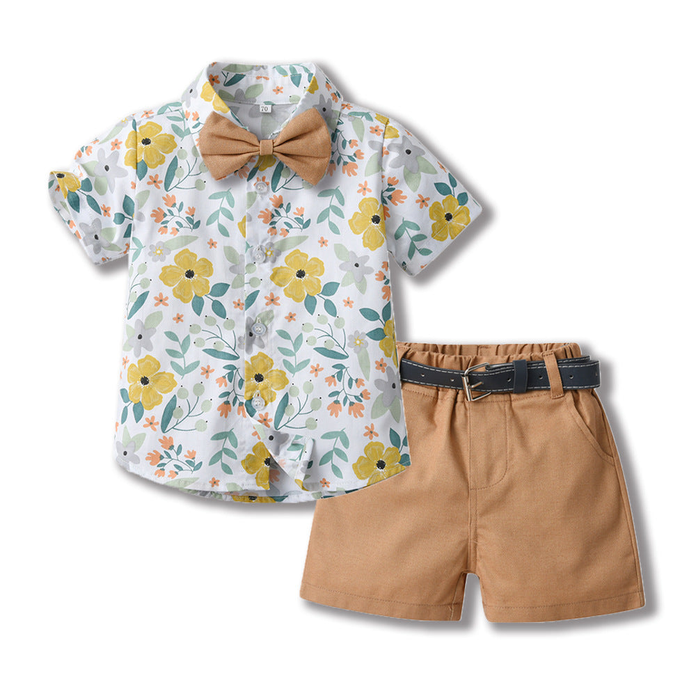 Bowknot Short-sleeved Cardigan Boys' Shorts Two-piece Set - Cindi Book