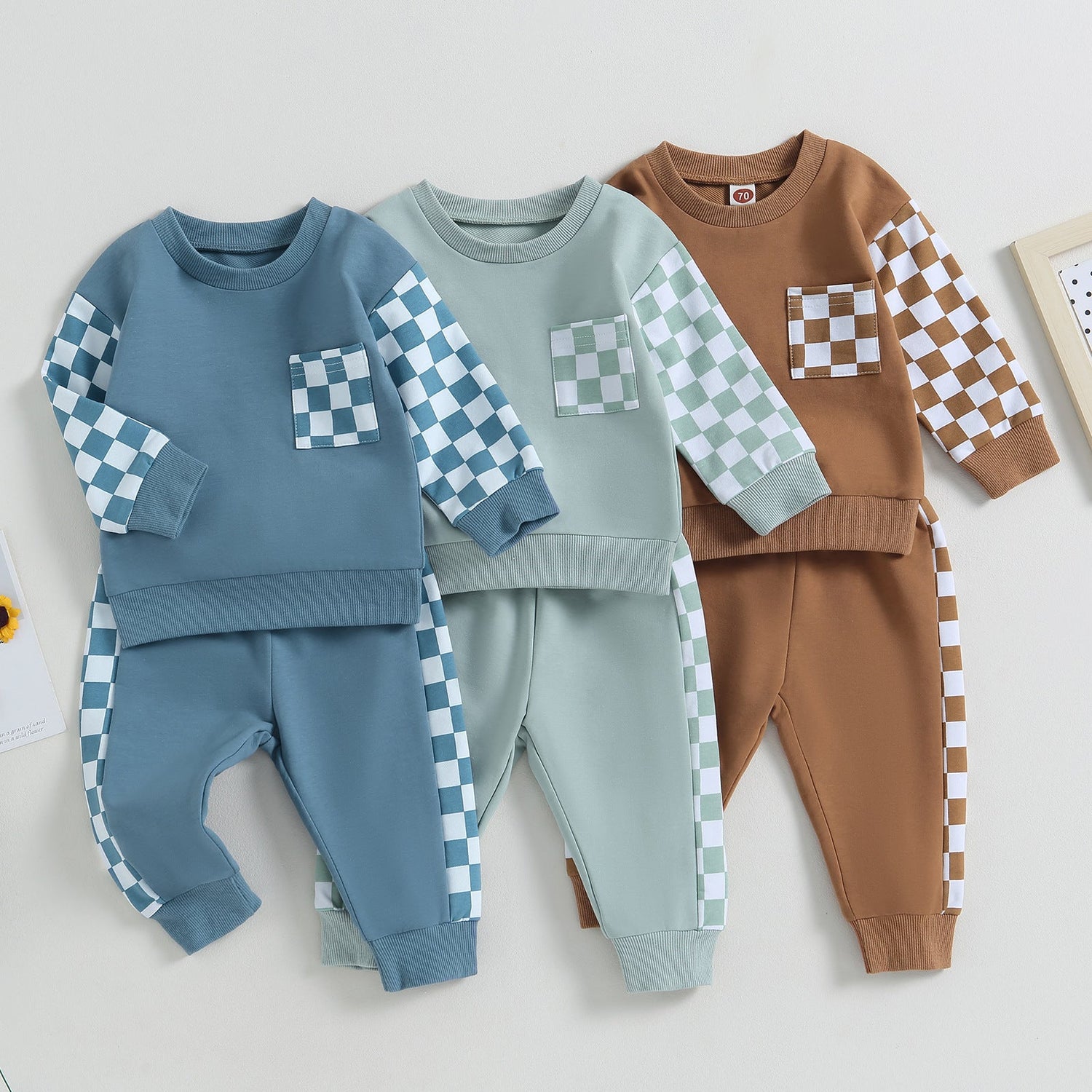 Boys' Chessboard Plaid Patchwork Sweater Sweatpants 2-piece Set - Cindi Book