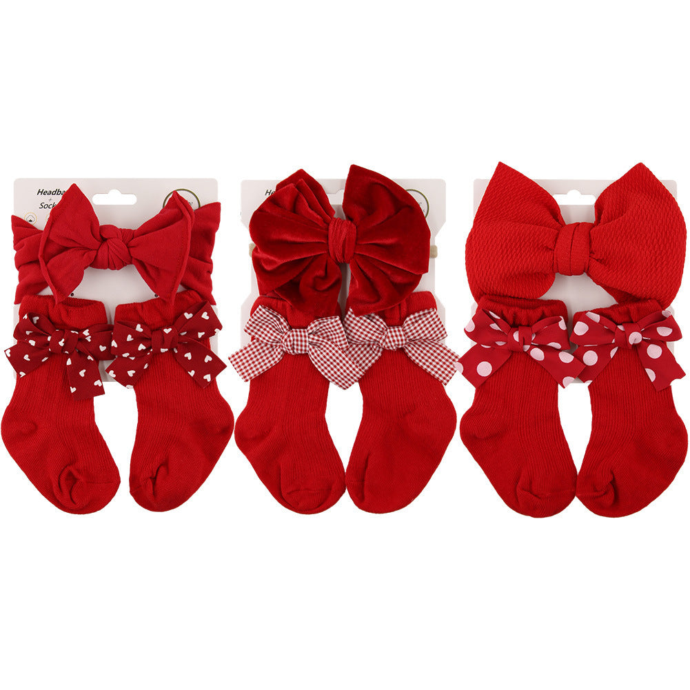 Baby Bow Hair Band Socks Suit Children's Christmas Big Bow Socks Combination - Cindi Book