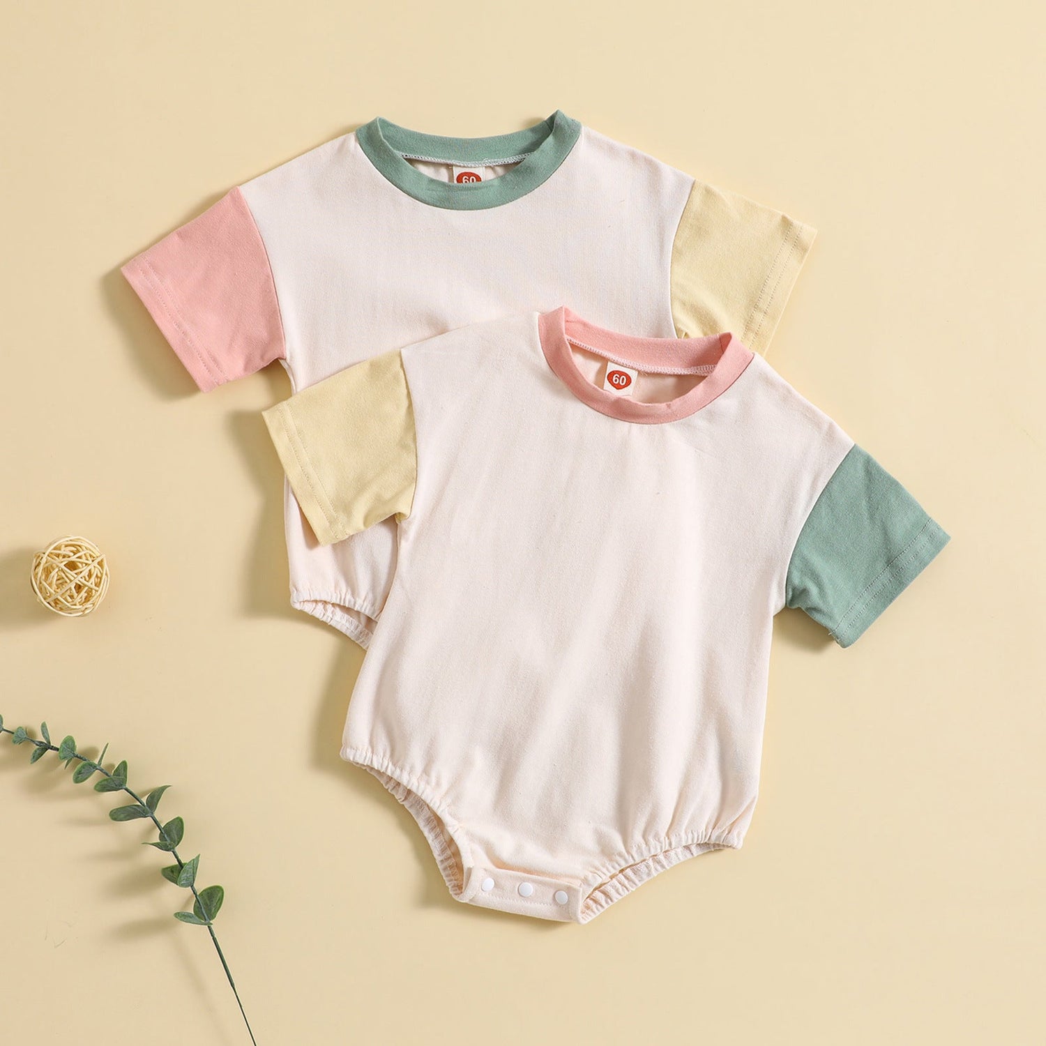 Baby Solid Color Stitching Romper Short Sleeve - Cindi Book