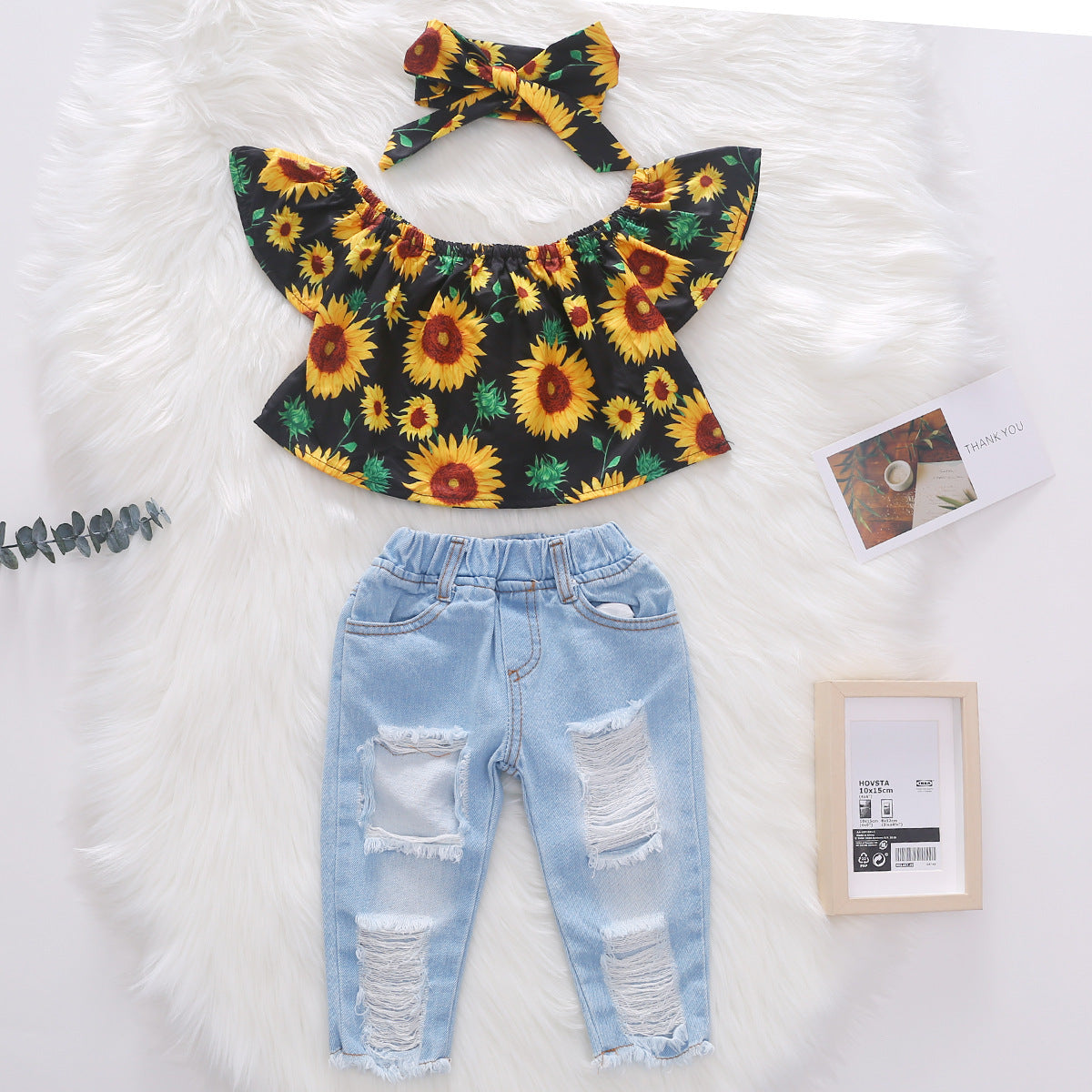 Broken Holes Pants Headscarf Three-piece Set - Cindi Book