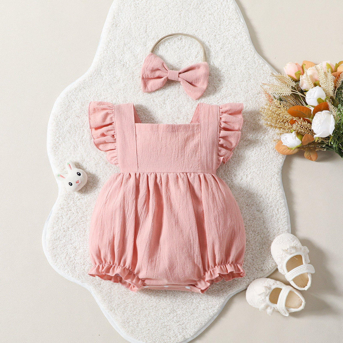 Flying Sleeve Shoulder Solid Color Sleeveless Romper - Cindi Book