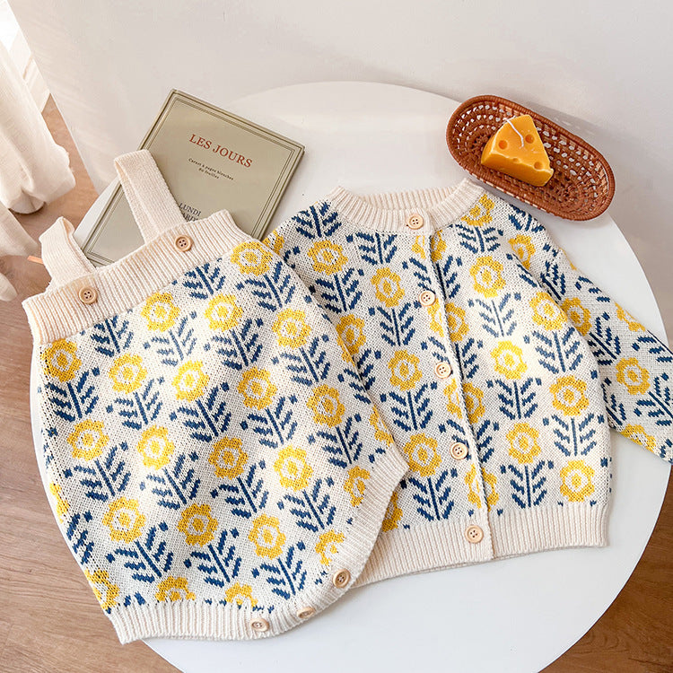 Infant Children's Sweater Pull Flower Knitted Cardigan Romper - Cindi Book