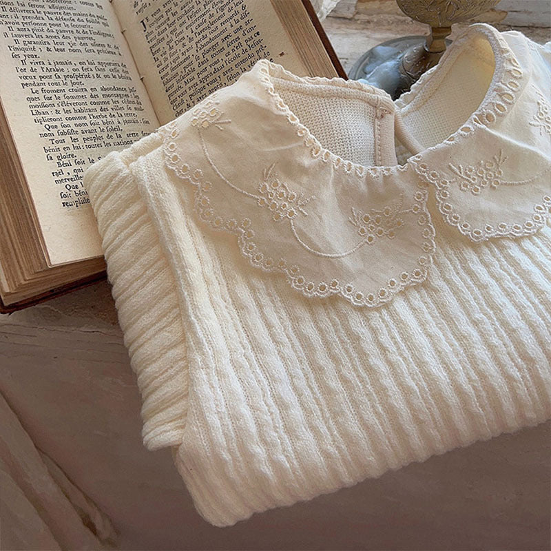 Girls' Baby Thickened Cotton Lace Collar Top - Cindi Book