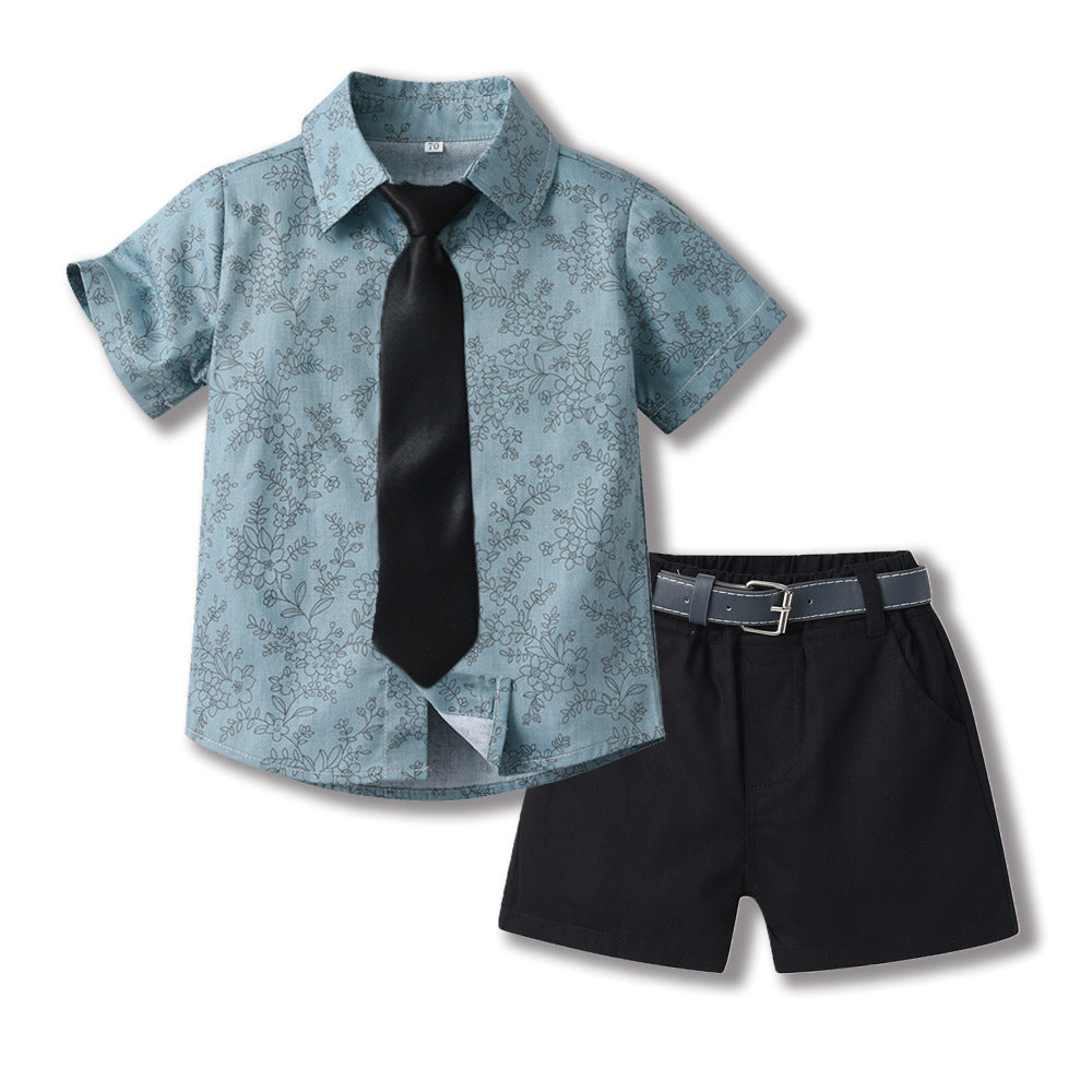 Bowknot Short-sleeved Cardigan Boys' Shorts Two-piece Set - Cindi Book