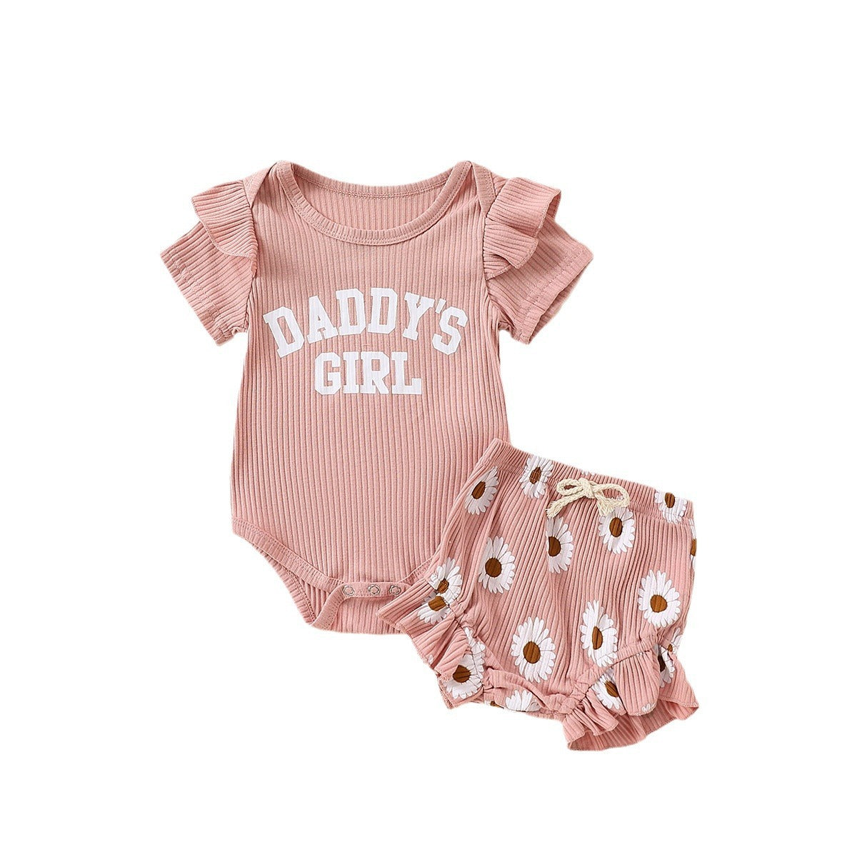 Flounced Sleeve Romper Fake Drawstring Shorts Two-piece Set - Cindi Book