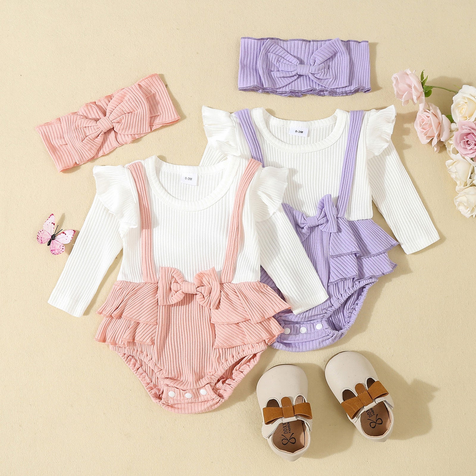 Toddler Flounced Sleeve Shoulder Strap Romper Girls' Spring And Autumn - Cindi Book