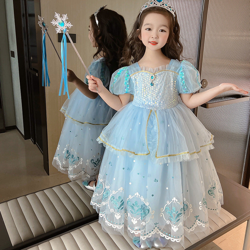 Girls Princess Long Short Sleeve Dress