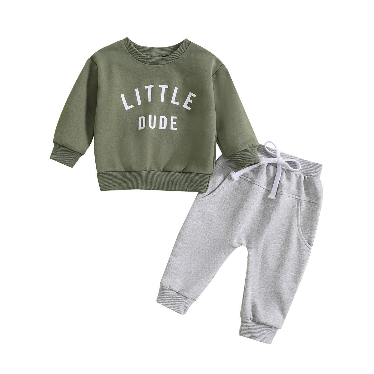 Boys' Round Neck Letter Print Top Solid Color Trousers Two-piece Set - Cindi Book