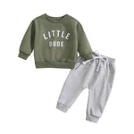 Boys' Round Neck Letter Print Top Solid Color Trousers Two-piece Set - Cindi Book