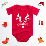 Christmas Deer English Letters Printed Red Triangle Rompers - Cindi Book